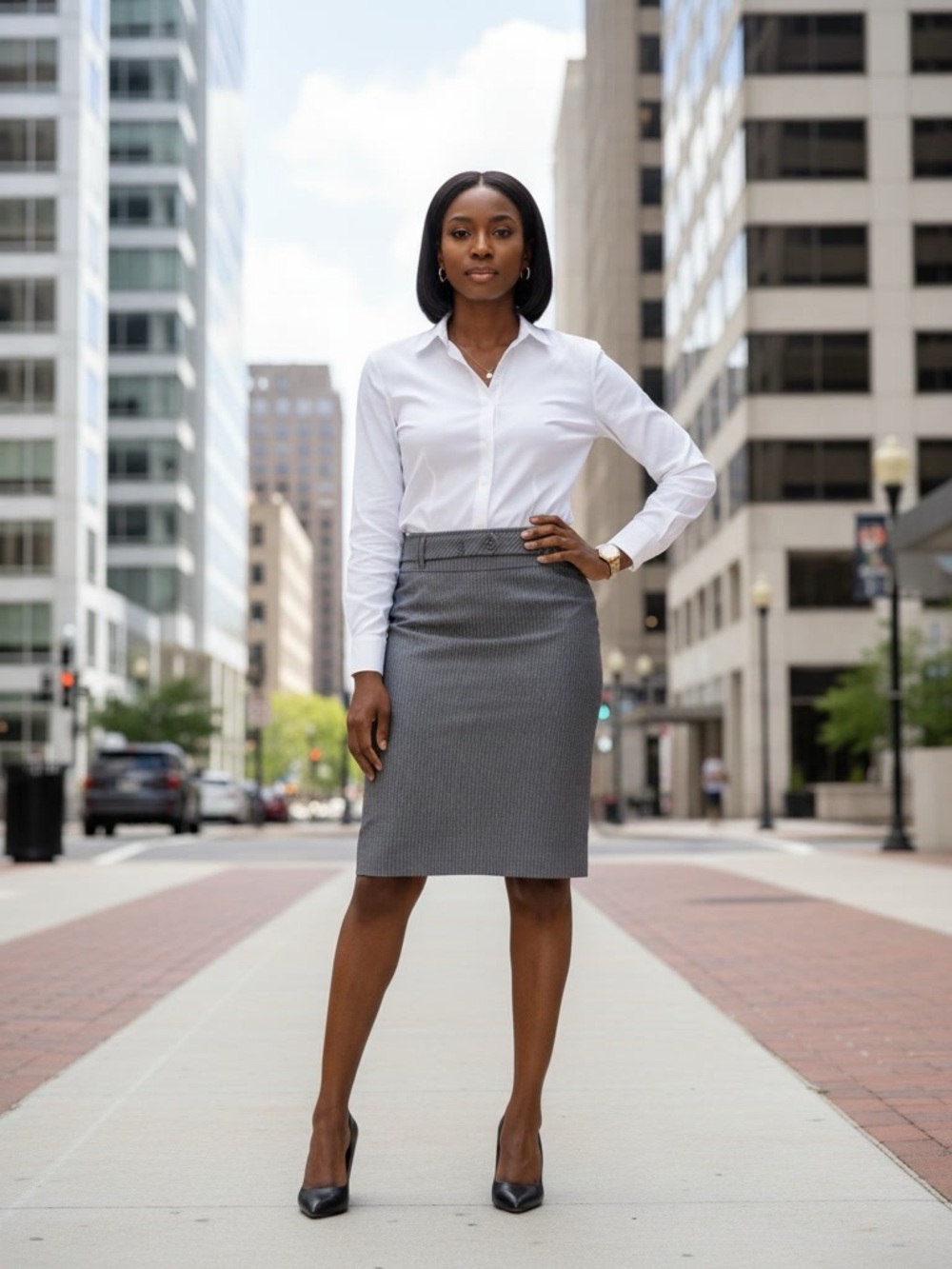 LOFT Ann Taylor Grey Pinstripe Tailored Pencil Skirt Size 8 Y2K Office Business